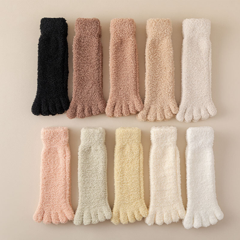 Calcetines de terciopelo Coral para mujer, medias de cinco dedos, suaves, esponjosas, acogedoras, gruesas, térmicas, para dormir en el suelo del hogar, invierno, 1 par