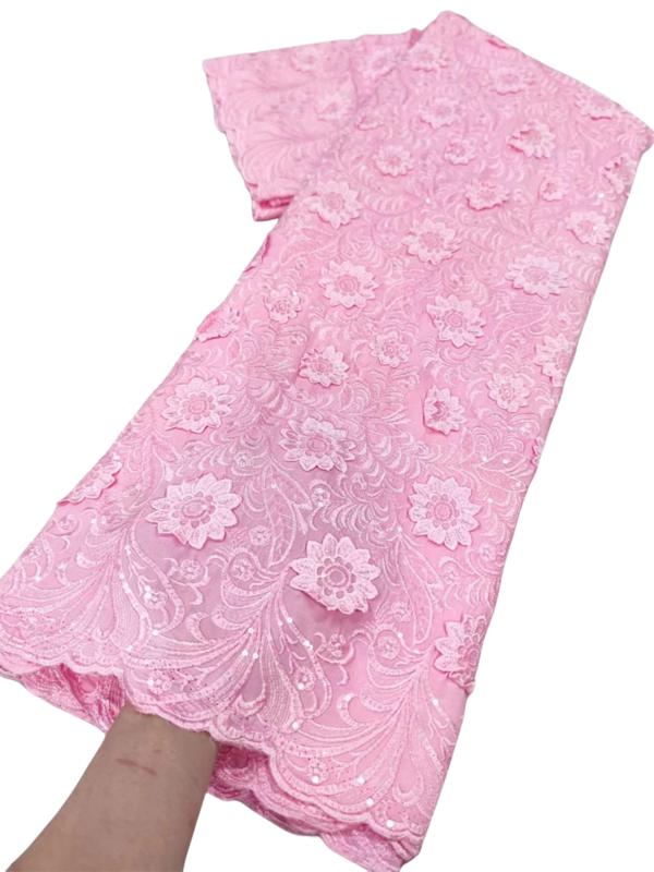 2024 High Quality Chiffon African Guipure Cord Lace Fabric Nigerian Water Soluble Lace for Women Evening Party Dress Sew