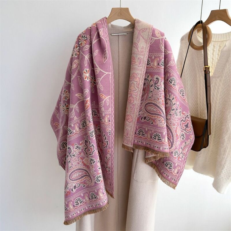 Bufanda de flores de anacardo para mujer, cómoda capa de Cachemira de imitación, bufandas cálidas, pañuelo para el cuello, Invierno