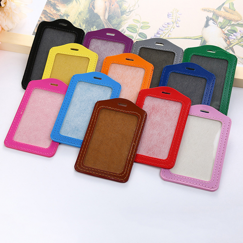 5 Pcs Id Badge Holder Vertical Coat Buckle PU Name Tags Protectors Lanyards for Badges Pass Pouch Case Card
