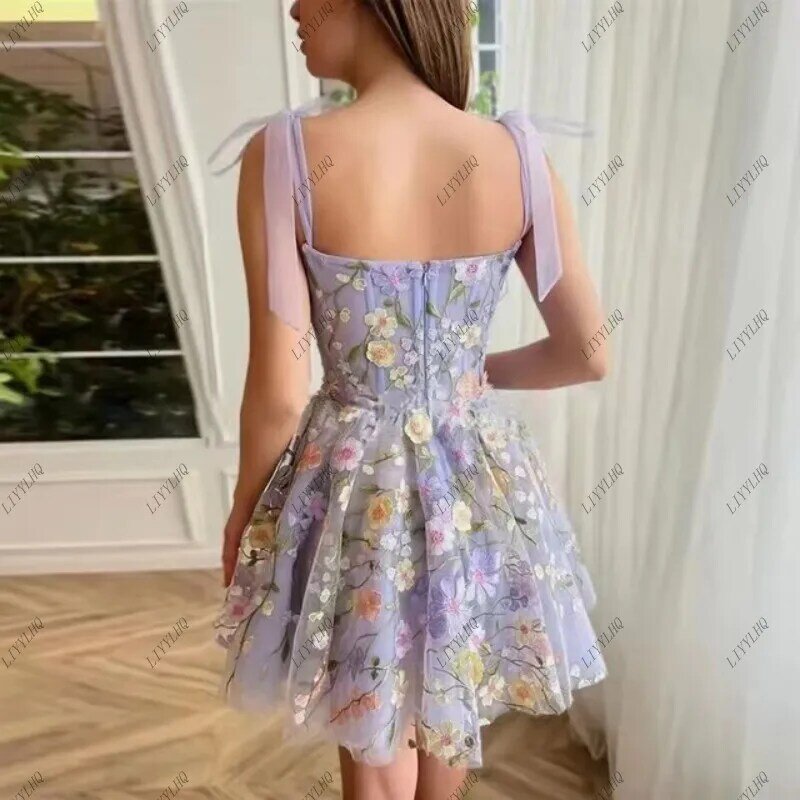 LIYYLHQ Fairy Short Prom Dresses For Women A Line Floral Appliques Backless Exquisite Evening Homecoming Dresses Robes De Soiree