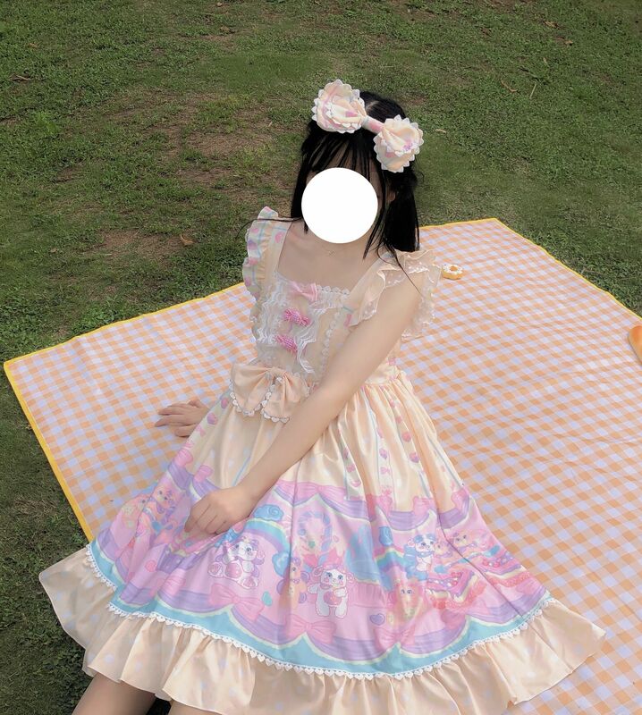 스위트 로리타 JSK 드레스, 디저트 인형 하우스 드레스, 스트랩 JSK 드레스, 일본 여성 멜빵 드레스, 카와이 파티 드레스, 여름