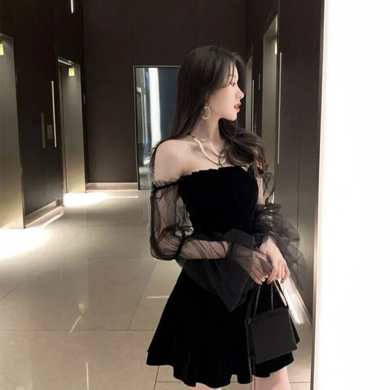 Nowy 2022 czarny sukienka Retro kobiety koronkowa szyfonowa Mini sukienka kobieta główna ulica Sexy koreański moda sukienka kobiety sukienka klubowa