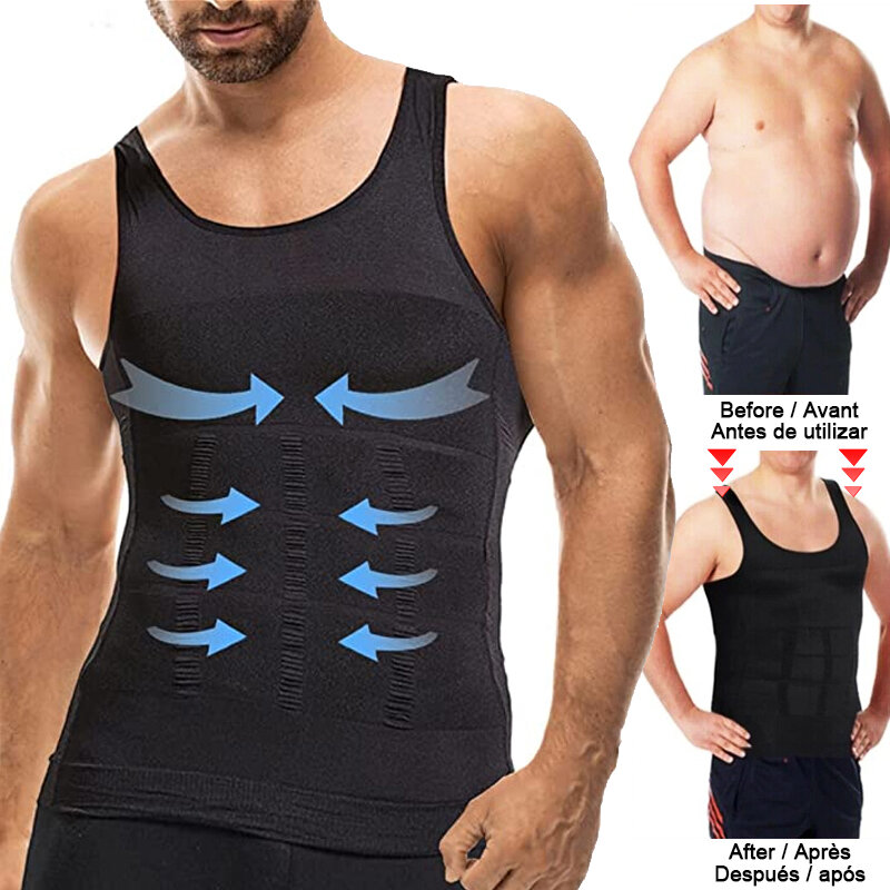 Mens Slimming Body Shaper Vest Shirt Abs Abdomen Slim Gym Workout Tummy Control Compression Tank Top Sleeveless Shapewear