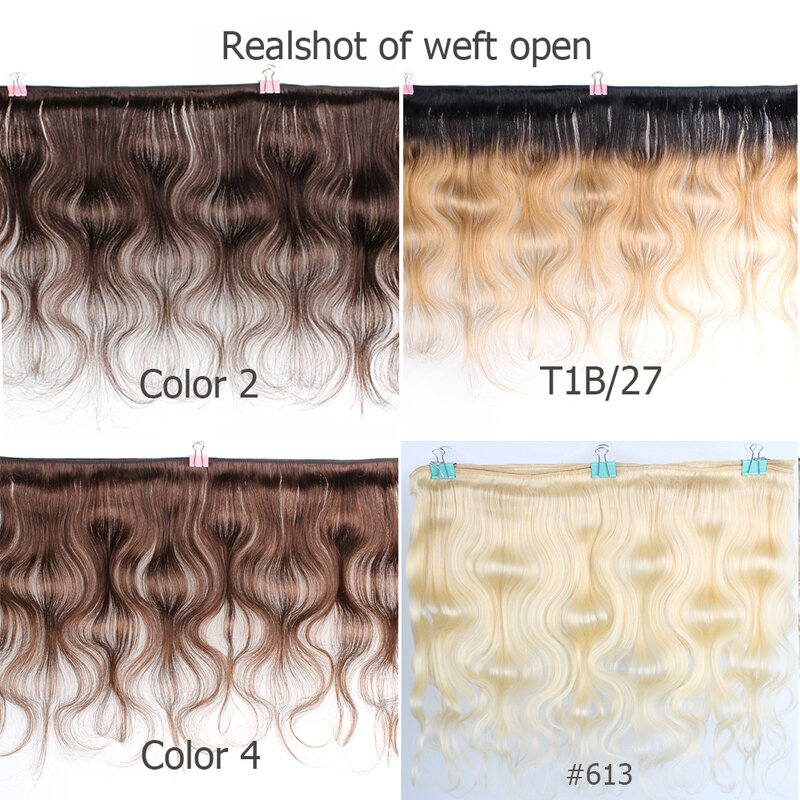 Bobbi-Extension de Cheveux Humains Ondulés, Tissage de Cheveux Humains, Balayage Brun Noir Ombré Blond #613, 10 à 26 Pouces, 1 Lot