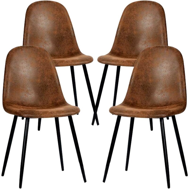 Sillas de comedor con patas de Metal para sala de estar, asientos laterales de gamuza de tela, marrón oscuro, Juego de 4