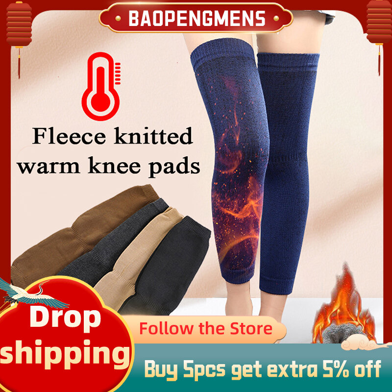 Mangas de perna de lã tricotadas para mulheres espessadas, mantêm o joelho mais quente, anti-frio, almofadas macias, perneiras de ciclismo, capa, nova moda, inverno