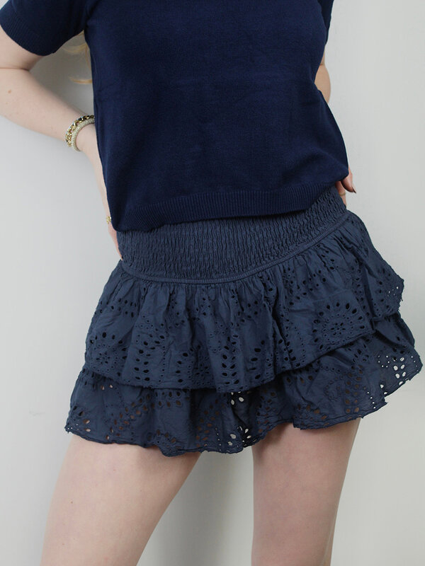 Женская мини-юбка с рюшами Y2K, летние многослойные юбки с низкой посадкой и вышивкой, трапециевидные короткие юбки с цветочным узором