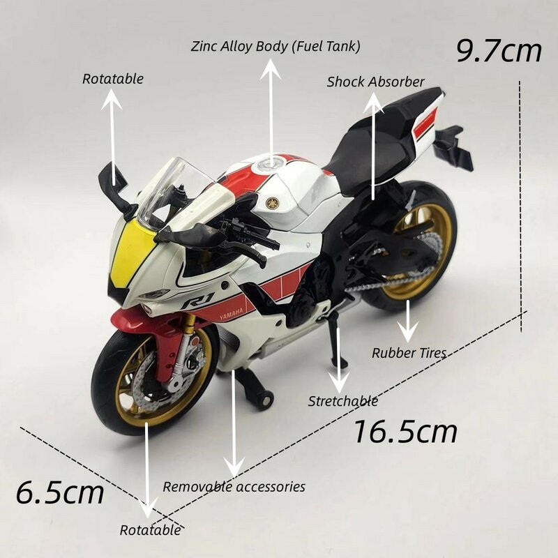 1/12 YAMAHA YZF-R1M Toy Motorcycle RMZ City Diecast Metal Model 1:12 Racing Super Sport Miniature Collection Gift For Boy Kid
