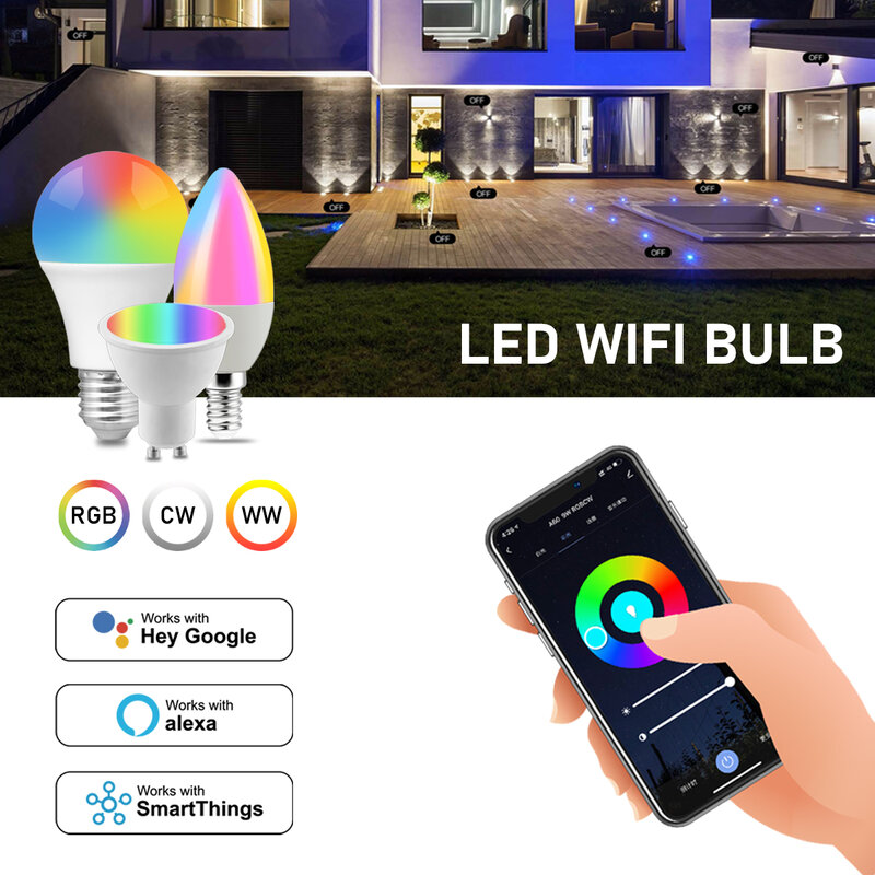 Ampoule LED intelligente Tuya Smart WiFi, Life Andrea Control, lampe LED nous-mêmes avec Yandex Alice, Google Home, Alexa, GU10, E14, RVB