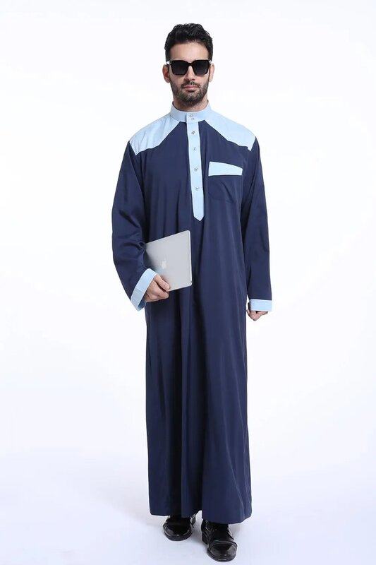 Muslim Mens Saudi Thobe Thawb Jubba Abaya Long Sleeve Robe Arabic Dishdasha Islamic Clothing Jalabiya Dubai Galabeya Middle East