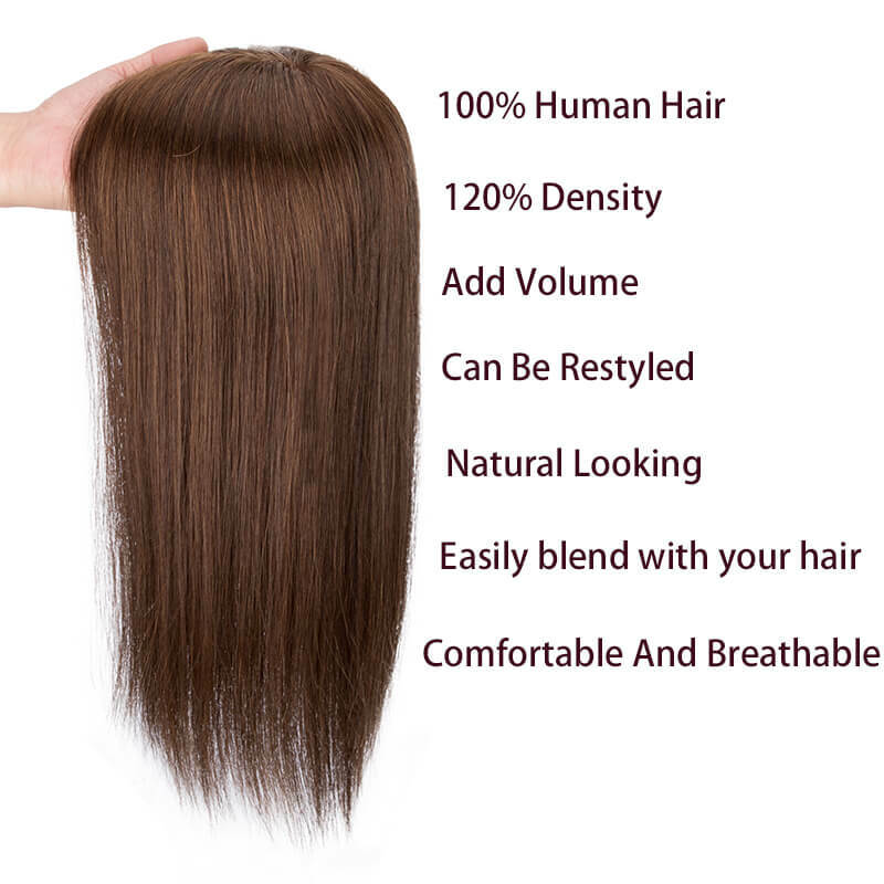 5.5x6 inci hiasan rambut manusia Mono halus untuk wanita kutikula Cina wig rambut manusia Virgin lurus Mono ujung rambut wanita