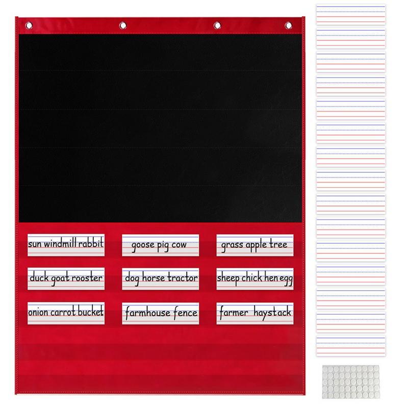 Карманная Таблица ежедневного расписания, карманная Таблица стандартного размера с 15 картами сухого стирания и 5 карманами, красная и черная карманная Таблица для класса