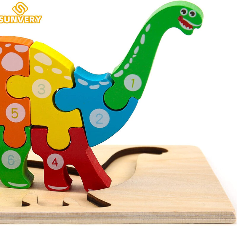 Puzzle en bois Montessori pour enfants, jouets pour tout-petits de 2 3 4 5 ans, Puzzle 3D, jouet de dinosaure éducatif