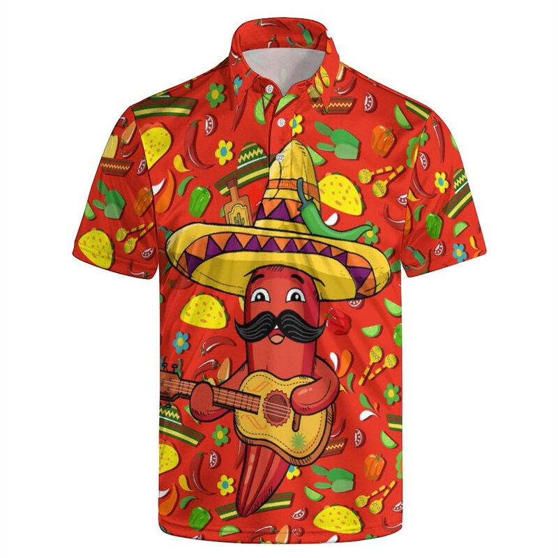 Camisa polo casual de manga curta masculina, camisa de botão, milho engraçado Tops estampados em 3D, moda, nova, 2024