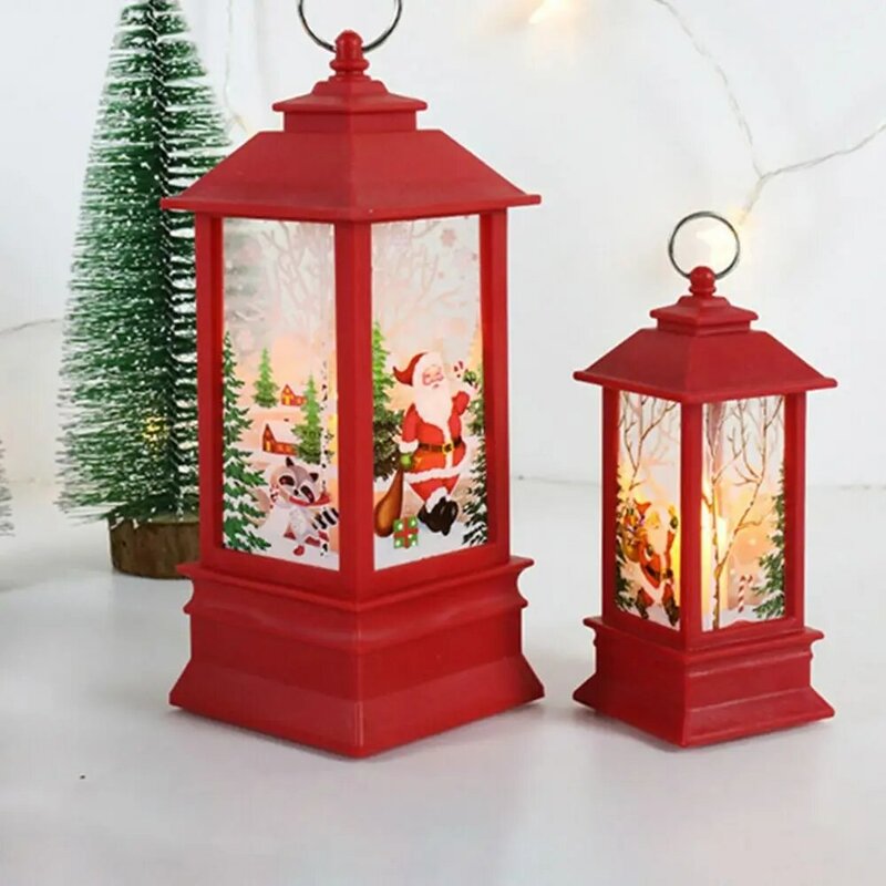 Santa Claus Christmas Retro Lantern Light New Year Snowman Portable Hanging Lamp Durable Waterproof Night Light Home