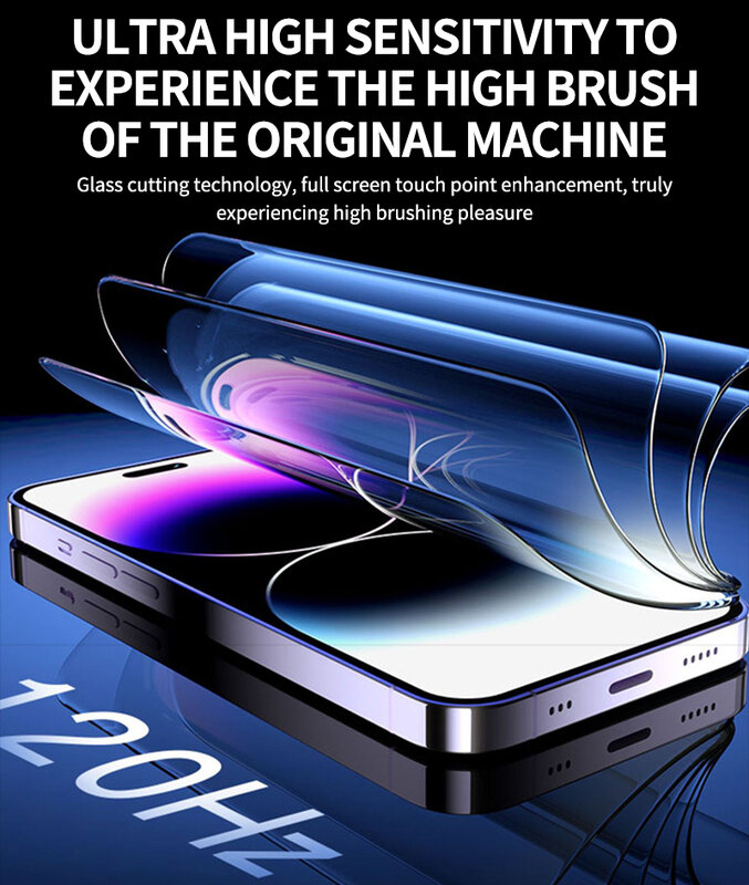 Protetor de tela de vidro temperado para iPhone, Dureza 10H, Bolha livre de poeira, 15, 14, 13, 12, 11 Pro Max, Plus, XS, XR, X