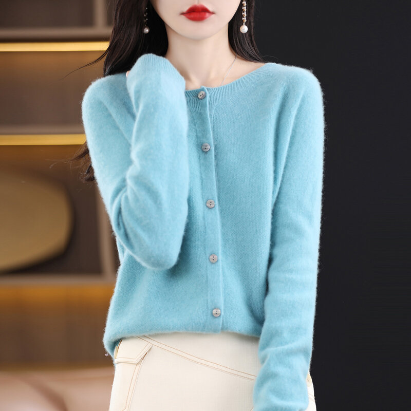 Sweter Wol Kardigan Wanita 2023 Musim Semi Musim Panas Mode Baru Versi Korea Longgar Gaya Asing Leher Bulat Mantel Sweter Pendek