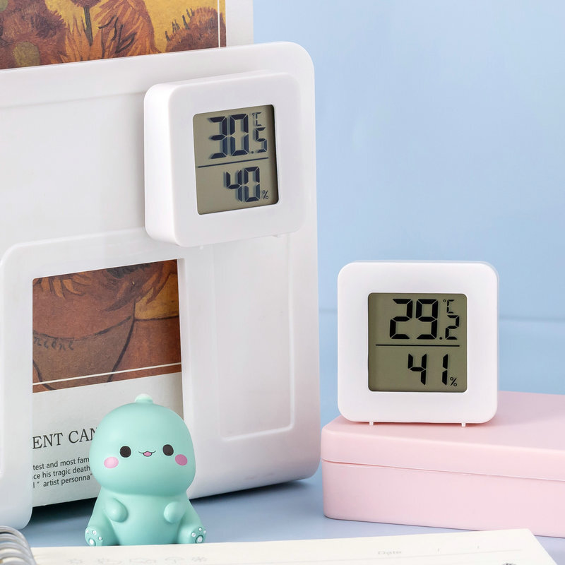 جهاز استشعار درجة الحرارة المصغرة في الأماكن المغلقة ، ميزان الحرارة ، الرطوبة ، شاشة LCD الرقمية ، يمكن أن يقف أو التمسك الجدار ، غرفة الطفل