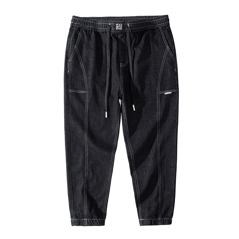 Spring new large size trousers men's plus size elastic waist drawstring harem trousers men 6XL 7XL 8XL black jeans full-length