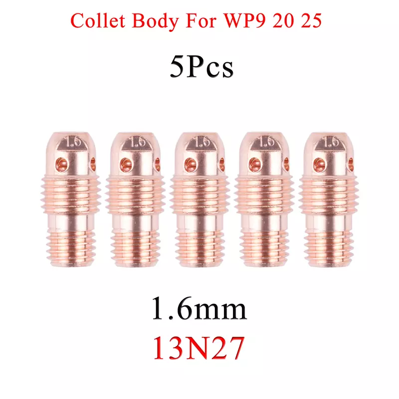 5/10Pcs 1.0/1.6/2.4/3.2mm TIG Collet Bodies 13N26 13N27 13N28 13N29 For TIG WP9 20 25 Welding Torch Accessories
