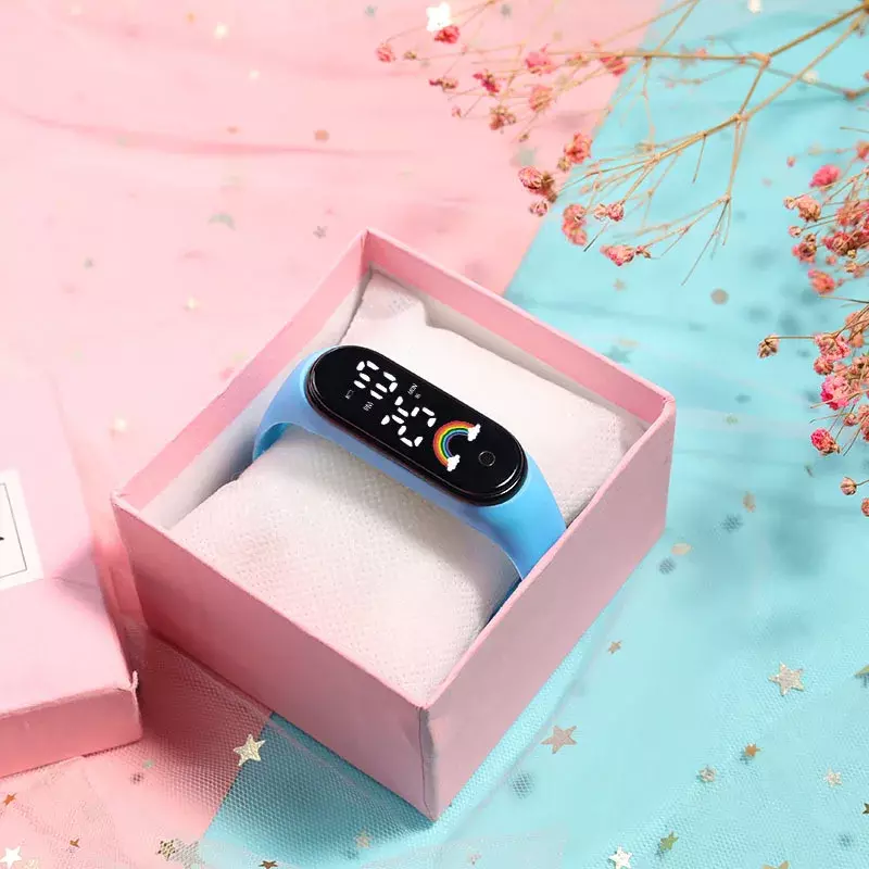 Kolorowe tęczowe zegarki dla dzieci wodoodporne pasek z miękkiego silikonu sportowe Led dzieci cyfrowe elektroniczny zegarek chłopców dziewcząt zegar na prezent