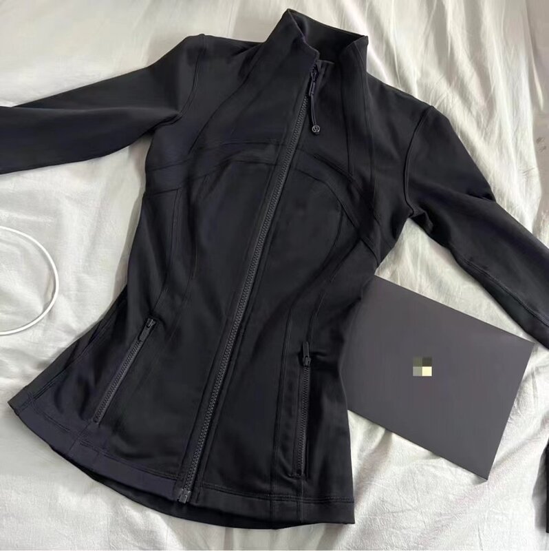 Lulu-Defina jaqueta esportiva de manga comprida com bolsos para mulheres, top elástico alto, casaco com zíper para ioga, treino em corrida