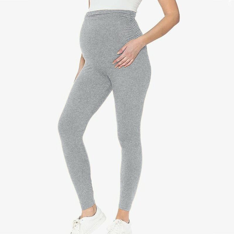 Leggings de maternidad sobre el vientre para mujer, mallas de Yoga informales, pantalones de salón ajustados de Color sólido, pantalones de correr