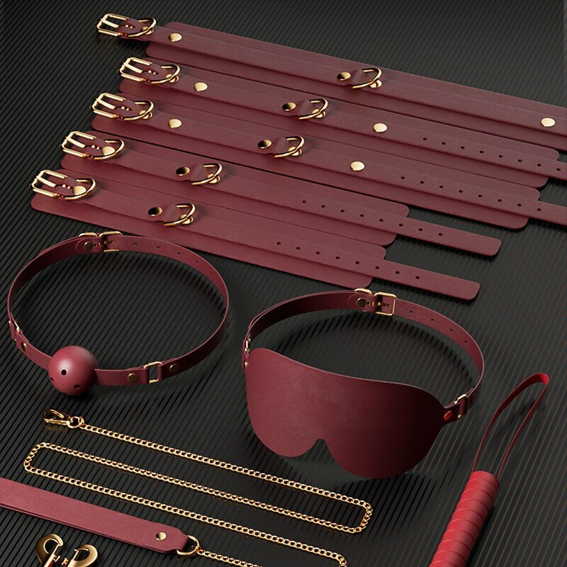 JIUUY Adult SM Sex Products Kits Bondage Gear Collar Butt Oral Erotic Bundle Blindfold Whip Sex BDSM Sex Game for Couples
