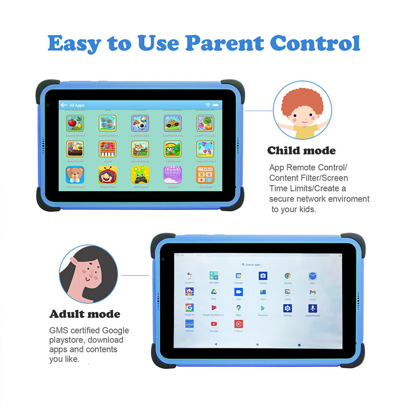 Weelikeit Blue 7 ''Android 11 Tablet per bambini 2GB 32GB Tablet a 4 Core per bambini 1024x600 IPS Dual Wifi 5G 3000mAh con supporto per linguetta