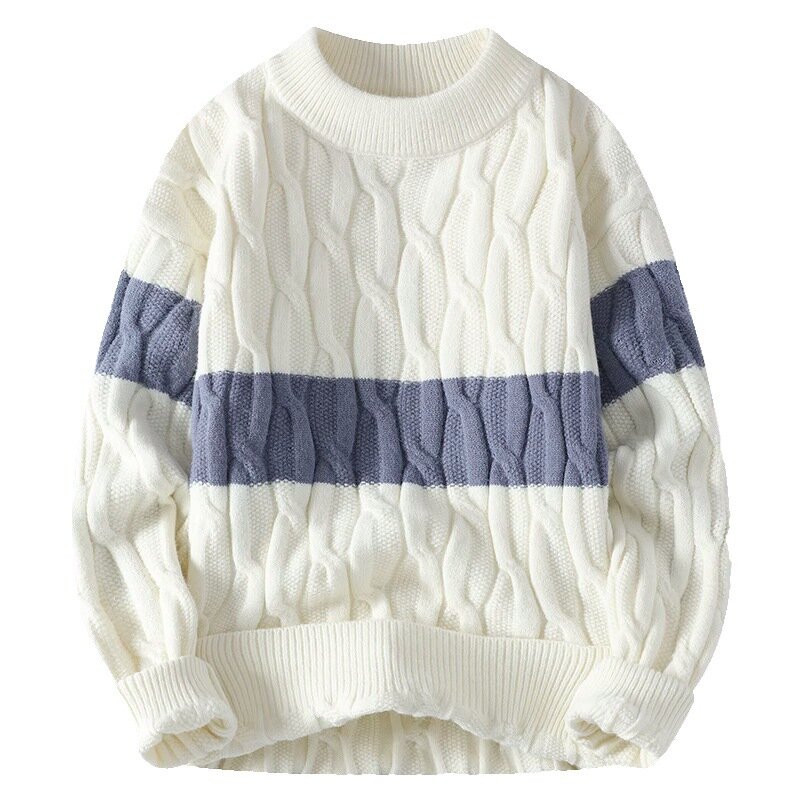 Sweater rajut untuk pria, sweater hangat musim gugur dan musim dingin, sweater kasual blok warna, pullover rajut leher bulat, Sweater serbaguna untuk pria