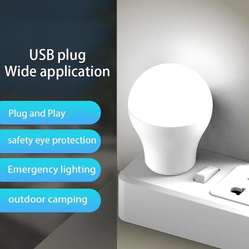 Luz nocturna con enchufe USB para libro, luz de lectura LED, protección ocular, mini luz redonda pequeña