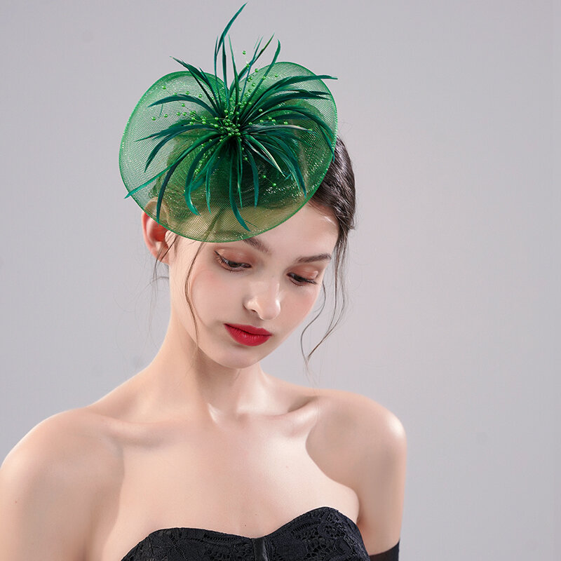 الأخضر-اللون المرأة رائعة زهرة الموضة الديكور قبعة دبوس الشعر حفل زفاف الحجاب