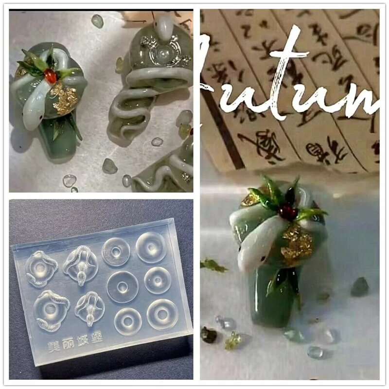 Molde acrílico con hebilla de Jade y serpiente para decoración de uñas, placa de silicona para estampar, accesorios para manicura, 1 unidad