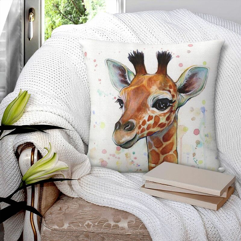 Fronha quadrada com pintura aquarela, Baby Giraffe Cover Almofada, Decoração Almofada, Comfort Throw Pillow for Home Living Room