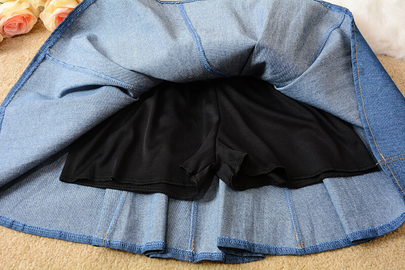 Spring New Korean style belt denim skirt a-line Women's high waist retro wide hem umbrella skirts Faldas Jeans Faldas