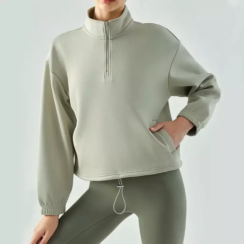 Nuovo maglione sportivo Fitness da donna Casual corto Pullover Stand Neck Yoga Top