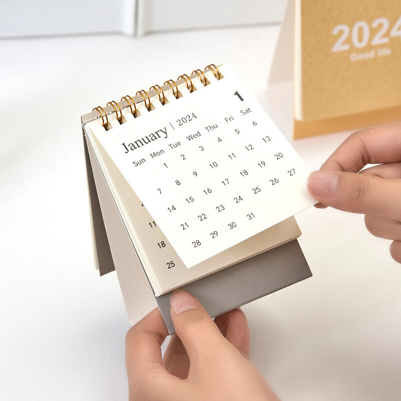 Mini Calendario de escritorio en inglés, decoración creativa de oficina, diario, planificador de aprendizaje, 2023, 2024