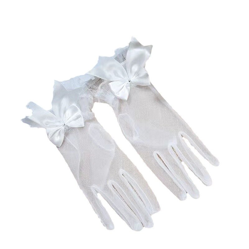 Sarung tangan jala pendek sarung tangan pernikahan pengantin sarung tangan renda lima jari motif bunga termasuk sarung tangan gaun pernikahan