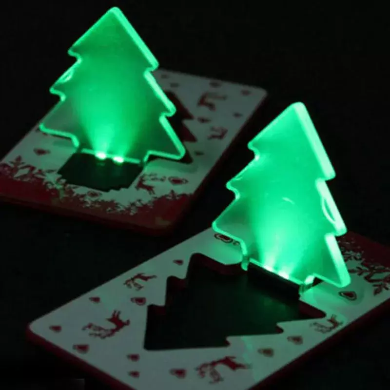 Lot 10 Stuks Draagbare Zak Opvouwbare X-Mas Kerstboom Led Creditcard Lamp Portemonnee Handig Groen Licht