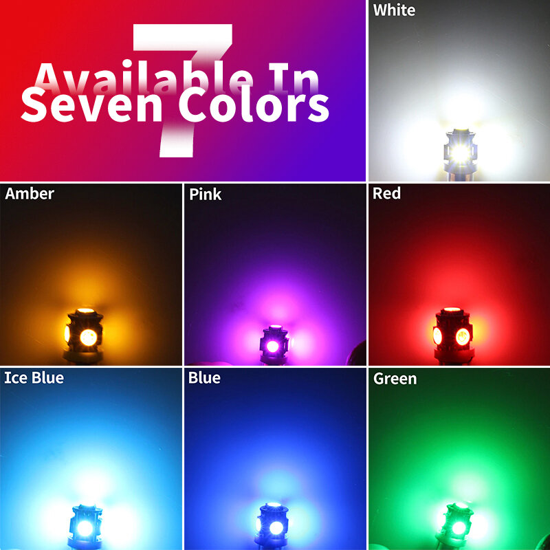 LEDカーランプ,10電球,ナンバー10 t4w,5050 5smd,インテリアシーリングライト,マップ,読み取りライト,サイドライト,ウェッジ,ランプ12v,24v,10個