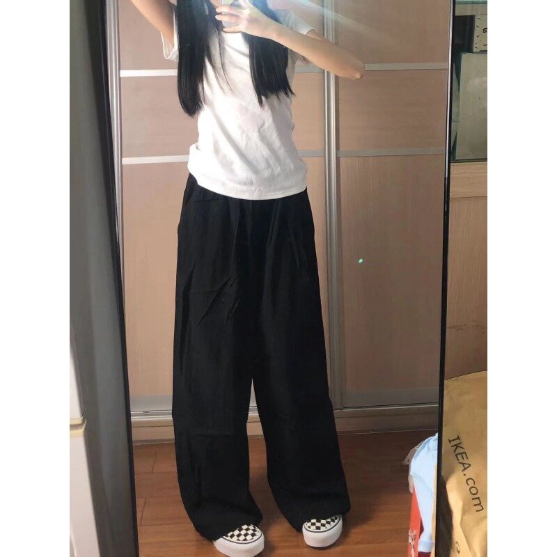 Большие японские черные брюки Deeptown в стиле Харадзюку мешковатые широкие брюки новые винтажные повседневные спортивные корейские модные летние Y2k
