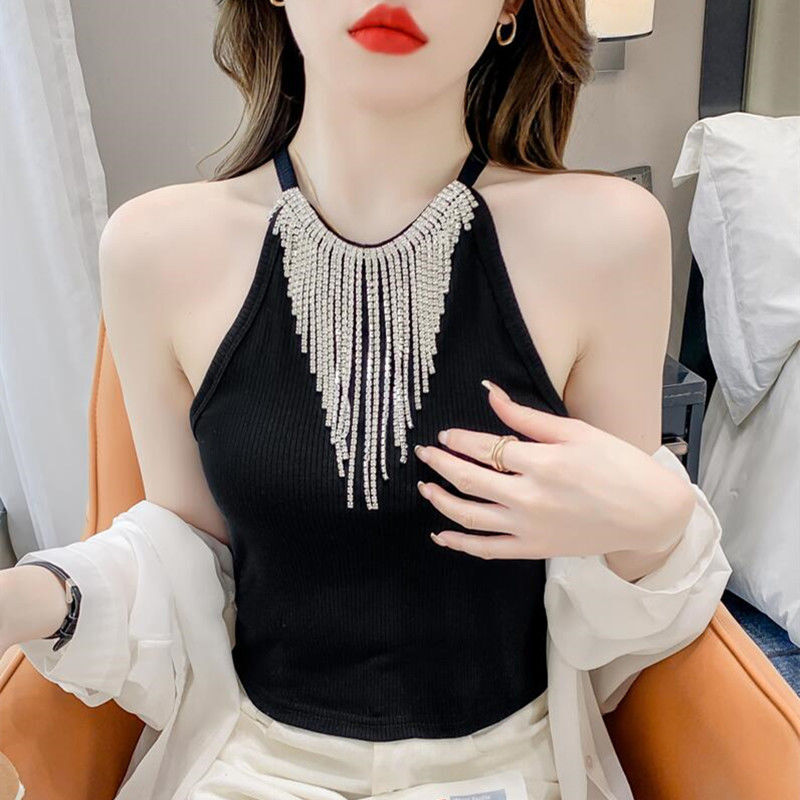 2024 New Solid Color Tops Fashion Ladies Sleeveless Interior Lapping Summer O-neck Pullovers Bright Line Decoration Camisole