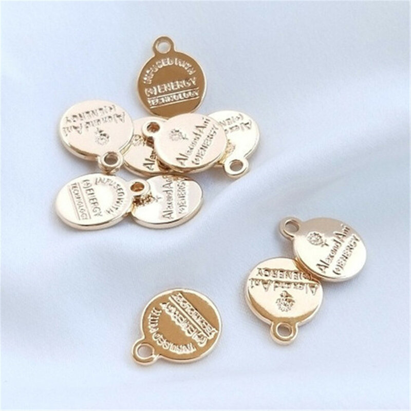 14K Genuine Gold Accessories English Letters Round Tags Small Pendants DIY Bracelets Handmade Headpieces Pendants D027