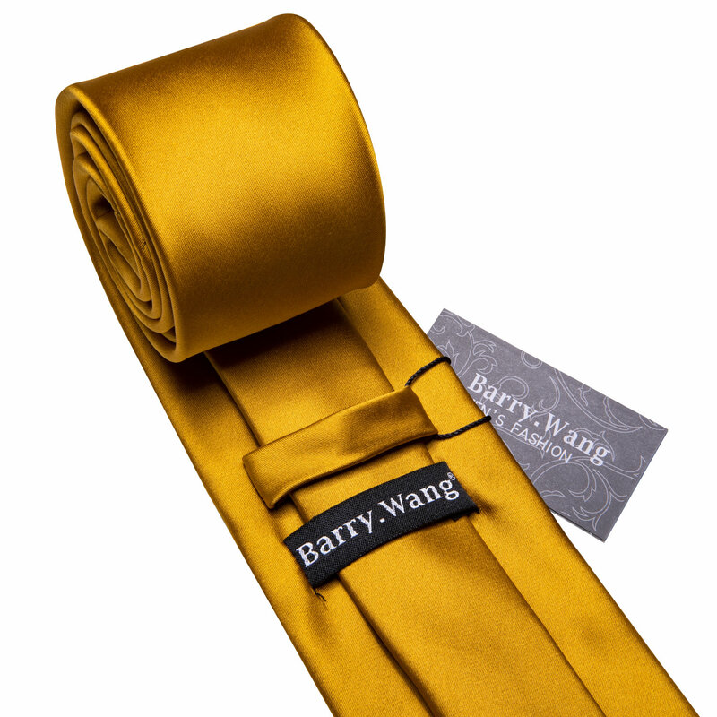 Corbata de seda sólida dorada para hombre, conjunto de gemelos cuadrados de bolsillo, Corbata lisa de satén para hombre, fiesta de regalo de negocios de boda, Barry.Wang