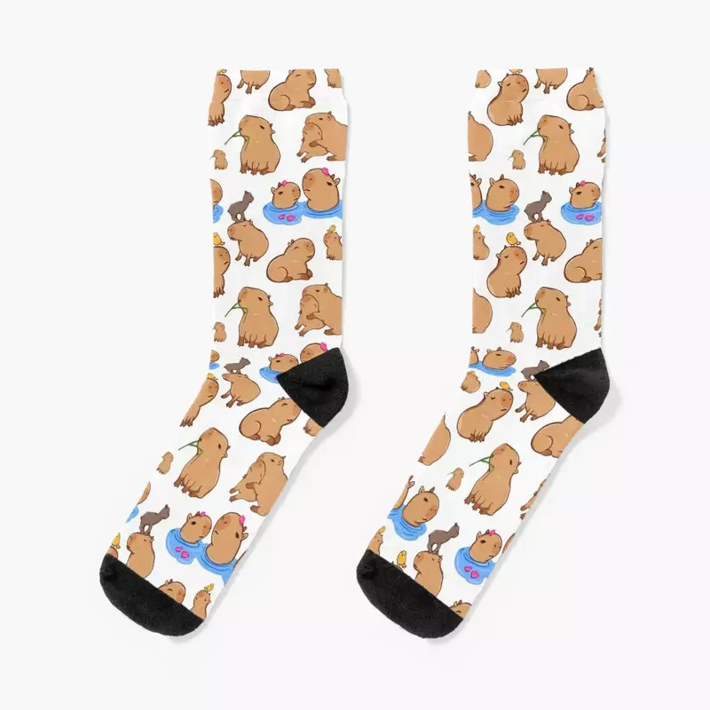 Capybara-Calcetines deportivos transparentes para hombre y mujer, medias con patrón