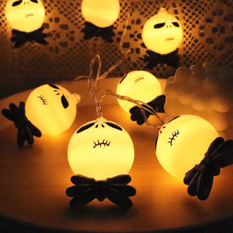 Lampu String dekorasi wajah hantu Halloween, lampu LED String, lentera hantu Pesta Festival Hari Halloween, dekorasi rumah tahan lama A
