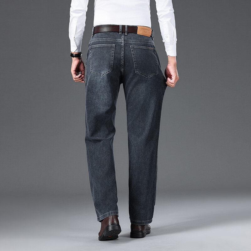 Джинсы для мужчин, одежда, мешковатые прямые Весенние Новые Стрейчевые модные деловые широкие брюки, Мужская рабочая одежда, винтажные брюки