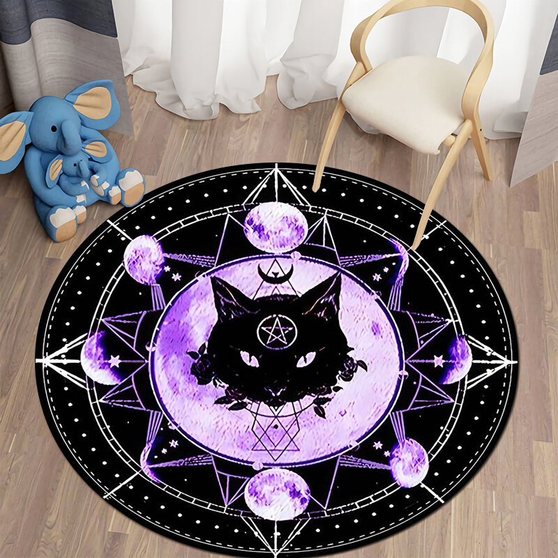 Personalized Rug Round Carpet Satanic Cat Goat Impaled Throne Area Atheist Carpet Bath Mat Black Mat Living Room Home Decoration