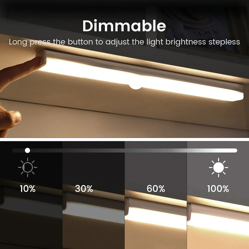 Luz LED nocturna inalámbrica con Sensor de movimiento, lámpara recargable por USB para armario, escalera, regulable